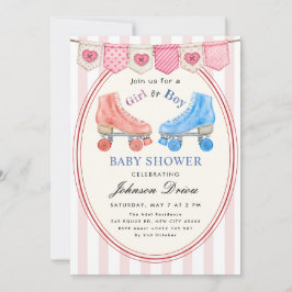 Rosa Wasserfarben-Baby-Party | Rollschuh Einladung