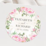 Rosa Wasserfarben Bläserpeony Elegante Hochzeit Runder Aufkleber<br><div class="desc">Ein eleganter Blumenaufkleber mit rosa Aquarellfarben-Blume.</div>