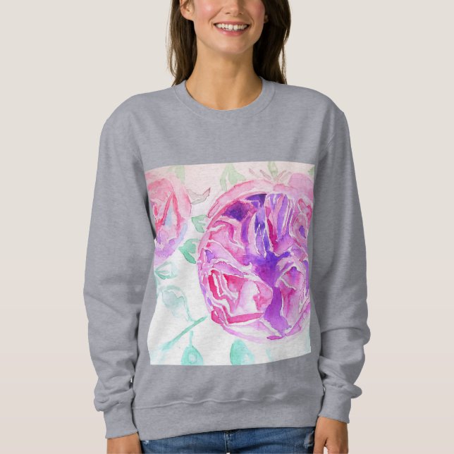 Rosa Wasserfarben Blume Rose Shirt (Vorderseite)