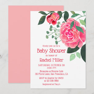 Rosa Wasserfarben-Blumen-Baby-Party Einladung