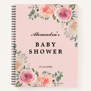 Rosa Wasserfarben-Blumen-Baby-Shower-Gast Notizbuch