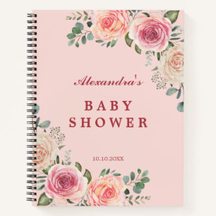 Rosa Wasserfarben-Blumen-Baby-Shower-Gast Notizbuch