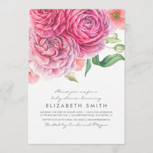 Rosa Wasserfarben Blumen Botanische Babyparty Einladung