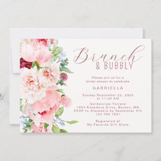 Rosa Wasserfarben-Blumen-Braut-Brunch Einladung