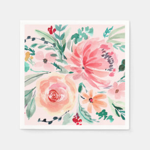 Rosa Wasserfarben-Blumen-Braut-Party Serviette