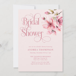 Rosa Wasserfarben-Blumen Brautdusche Einladung