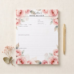 Rosa Wasserfarben-Blumen Buchbesprechungs-Logbuch Notizblock