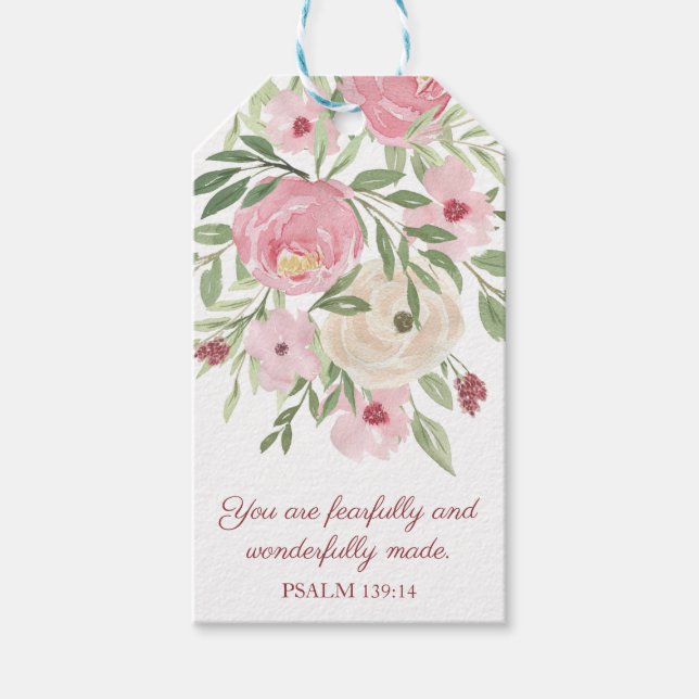 Rosa Wasserfarben-Blumen-Christlich Geschenkanhänger (Vorderseite)
