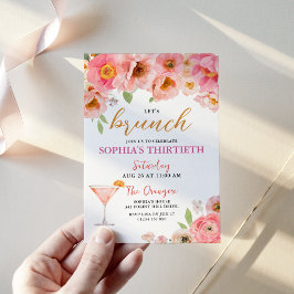 Rosa Wasserfarben-Blumen-Cocktail-Geburtstagsbrunc Einladung