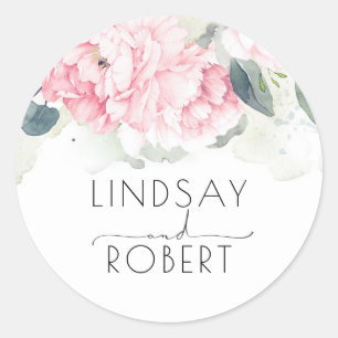 Rosa Wasserfarben Blumen Elegant Vintage Inspirier Runder Aufkleber