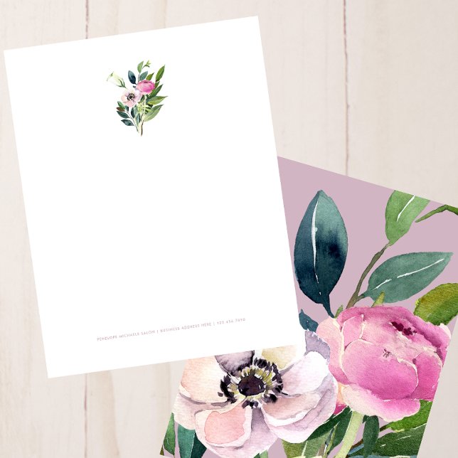 Rosa Wasserfarben-Blumen Geschäftsadresse Briefbogen (Von Creator hochgeladen)