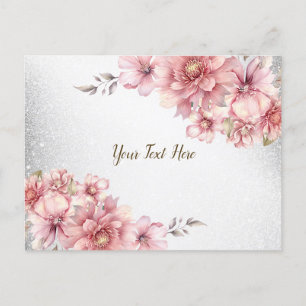 Rosa Wasserfarben Blumen Glänzender Glitter Modern Postkarte