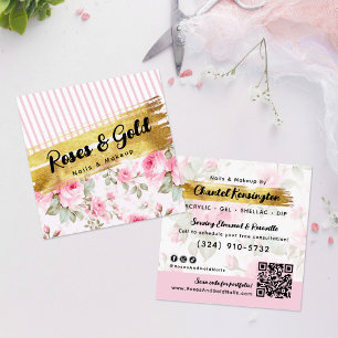 Rosa Wasserfarben-Blumen-Gold Shabby QR-Code Quadratische Visitenkarte