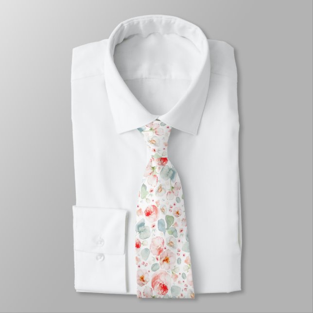Rosa Wasserfarben-Blumen-Halsband Krawatte (Gebunden)