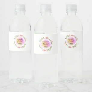 Rosa Wasserfarben Blumen Hochzeitsdusche Wasserflaschenetikett