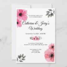 Rosa Wasserfarben-Blumen-Hochzeitseinladungskarte