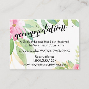 Rosa Wasserfarben-Blumen-Hochzeitsunterkünfte Begleitkarte