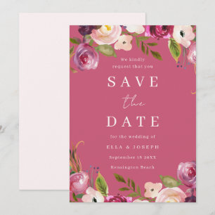 Rosa Wasserfarben Blumen Lebendige Hochzeit Save The Date