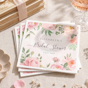Rosa Wasserfarben-Blumen-Pfingstrosen-Braut-Party Serviette