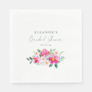 Rosa Wasserfarben-Blumen-Script Hochzeitsshower Serviette