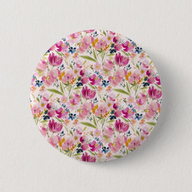 Rosa Wasserfarben-Blumen-Shabby-Chic-Muster Button (Vorderseite)