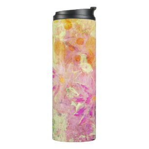 Rosa Wasserfarben-Blumen Thermosbecher