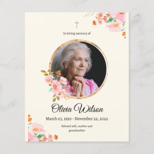 Rosa Wasserfarben-Blumen-Todesanzeige Gedenkfeier Flyer
