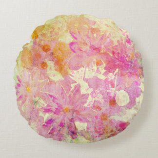 Rosa Wasserfarben-Blumenmuster Rundes Kissen