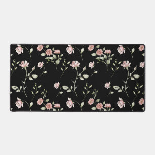 Rosa Wasserfarben-Blumenmuster Schwarz Schreibtischunterlage