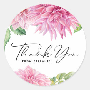 Rosa Wasserfarben-Dahlie-Blumen-Geburtstags-Dankes Runder Aufkleber