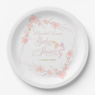 Rosa Wasserfarben Florale Elegante Babyparty Pappteller