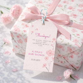Rosa Wasserfarben Florales Minimales Babyshower Geschenkanhänger