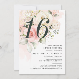Rosa Wasserfarben-Geburtstagsfeier Sweet 16 Einladung