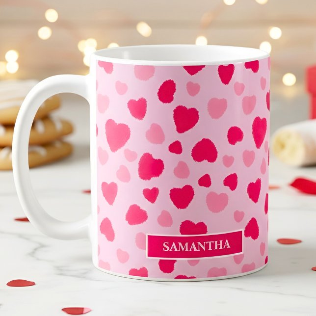 Rosa Wasserfarben-Herzen Valentinsgeschenk Kaffeetasse (Von Creator hochgeladen)