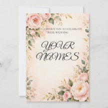 Rosa Wasserfarben-Hochzeits-Einladungskarte mit Bl