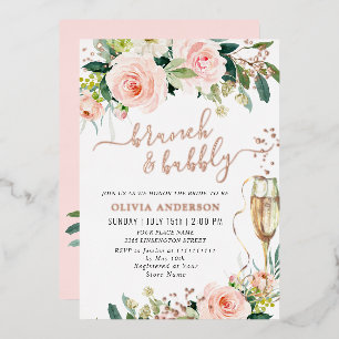 Rosa Wasserfarben-Hochzeitsbrunch mit Gold Folieneinladung