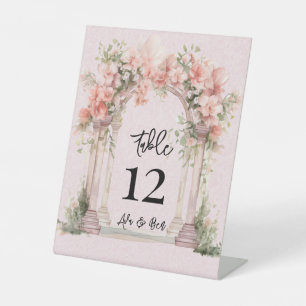 Rosa Wasserfarben Kirche Hochzeit Tischnummer Sockelschild
