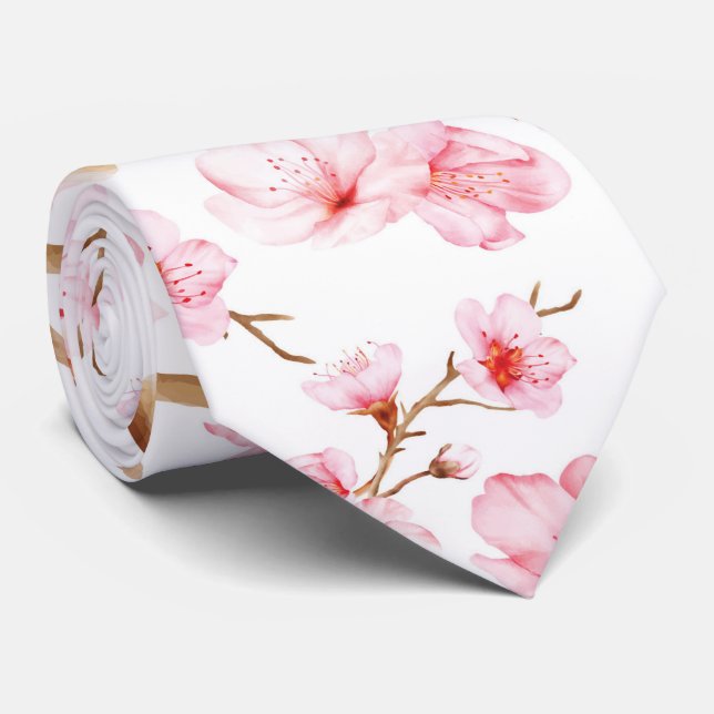 Rosa Wasserfarben-Kirschblüten Krawatte (Gerollt)