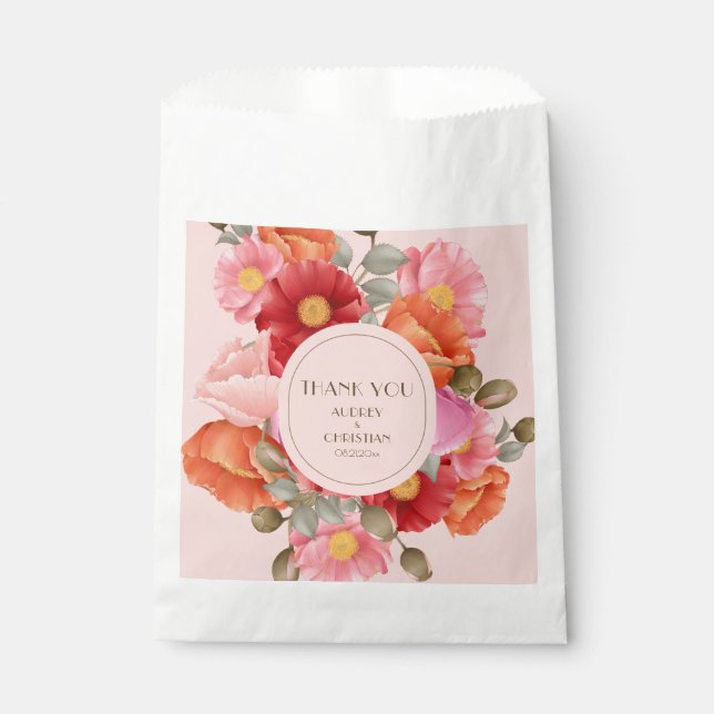 Rosa Wasserfarben-Mohn-Hochzeitsgeschenktüten Geschenktütchen (Vorderseite)