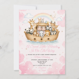 Rosa Wasserfarben-Noah-Arch-Baby-Party Einladung