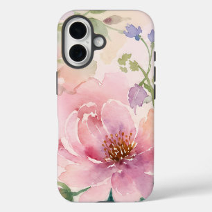 Rosa Wasserfarben-Pfingstrose Floral iPhone 16 Hülle