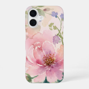 Rosa Wasserfarben-Pfingstrose Floral iPhone 16 Hülle