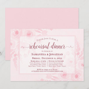 Rosa Wasserfarben-Pfingstrosen Hochzeitsprobe-Dinn Einladung