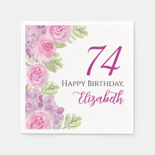 Rosa Wasserfarben-Rosen 74. Geburtstag Papier Serviette