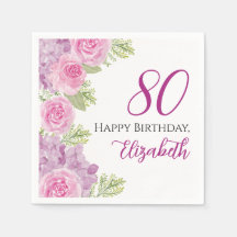 Rosa Wasserfarben-Rosen 80. Geburtstag Papier
