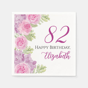 Rosa Wasserfarben-Rosen 82. Geburtstag Papier Serviette