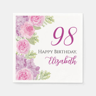 Rosa Wasserfarben-Rosen 98. Geburtstag Papier Serviette