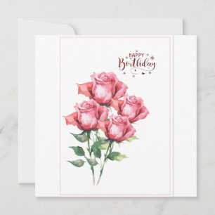 Rosa Wasserfarben-Rosen Flache Geburtstagskarte Karte