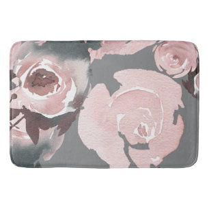 Rosa Wasserfarben-Rosen Graue Kohle Floral Badematte