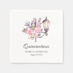 Rosa Wasserfarben-Rosen Paris Quinceañera im Vinta Serviette